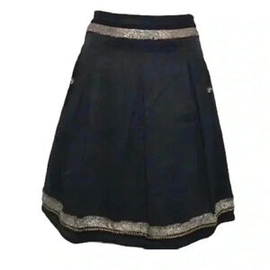 BCBGMAXAZRIA Pleated A-Line Gold Chain Hem Metallic Skirt